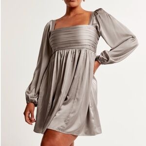 NWT The A&F Emerson Satin Long-Sleeve Mini Dress in Taupe